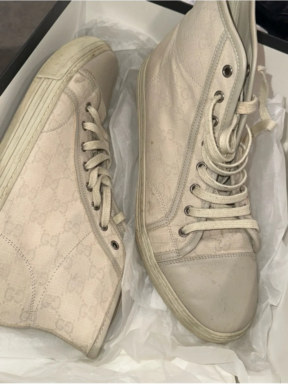 Gucci Men High-Top Canvas Sneaker in Beige US 9.5 EU 44.5